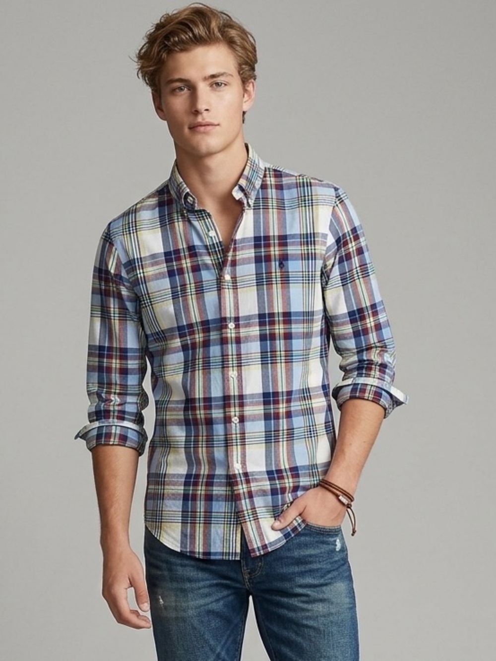 Ralph Lauren Pony Polo Boys Long Sleeve Plaid Button Up Shirt Size 14-16